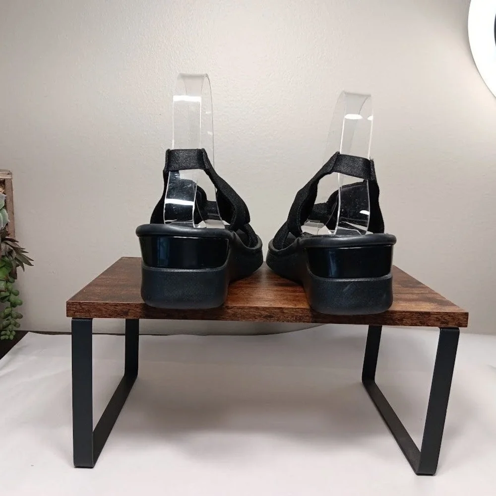 LifeStride Bzees Air Step Wedge Sandals Womens 7 Black Good Twist Knot Slingback